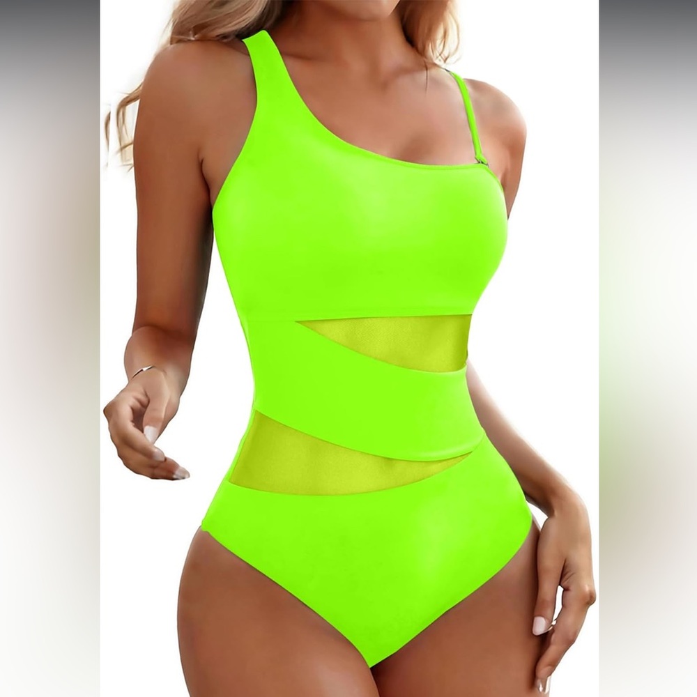 🚘One shoulder 1  piece full coverage mesh cut outs sexy tummy control TEMPT ME